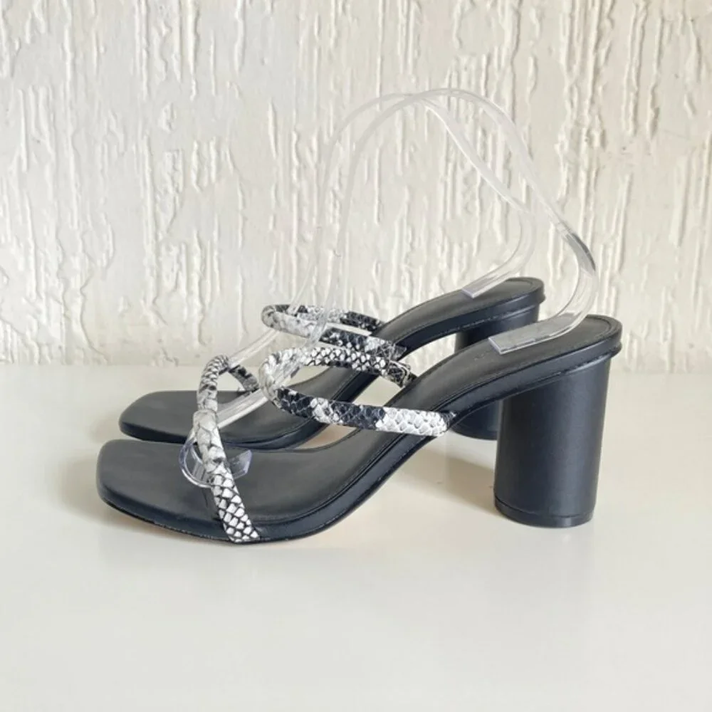 Express Black Square Toe Slip On Heeled Sandals Size 8.5 - Picture 2 of 12